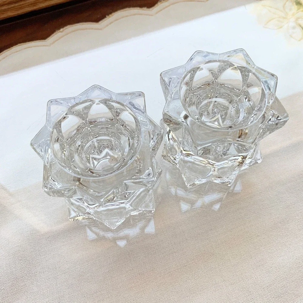 Vintage Heavy Glass Crystal‎ Star Sparkling Candleholder Taper Candle Decorative